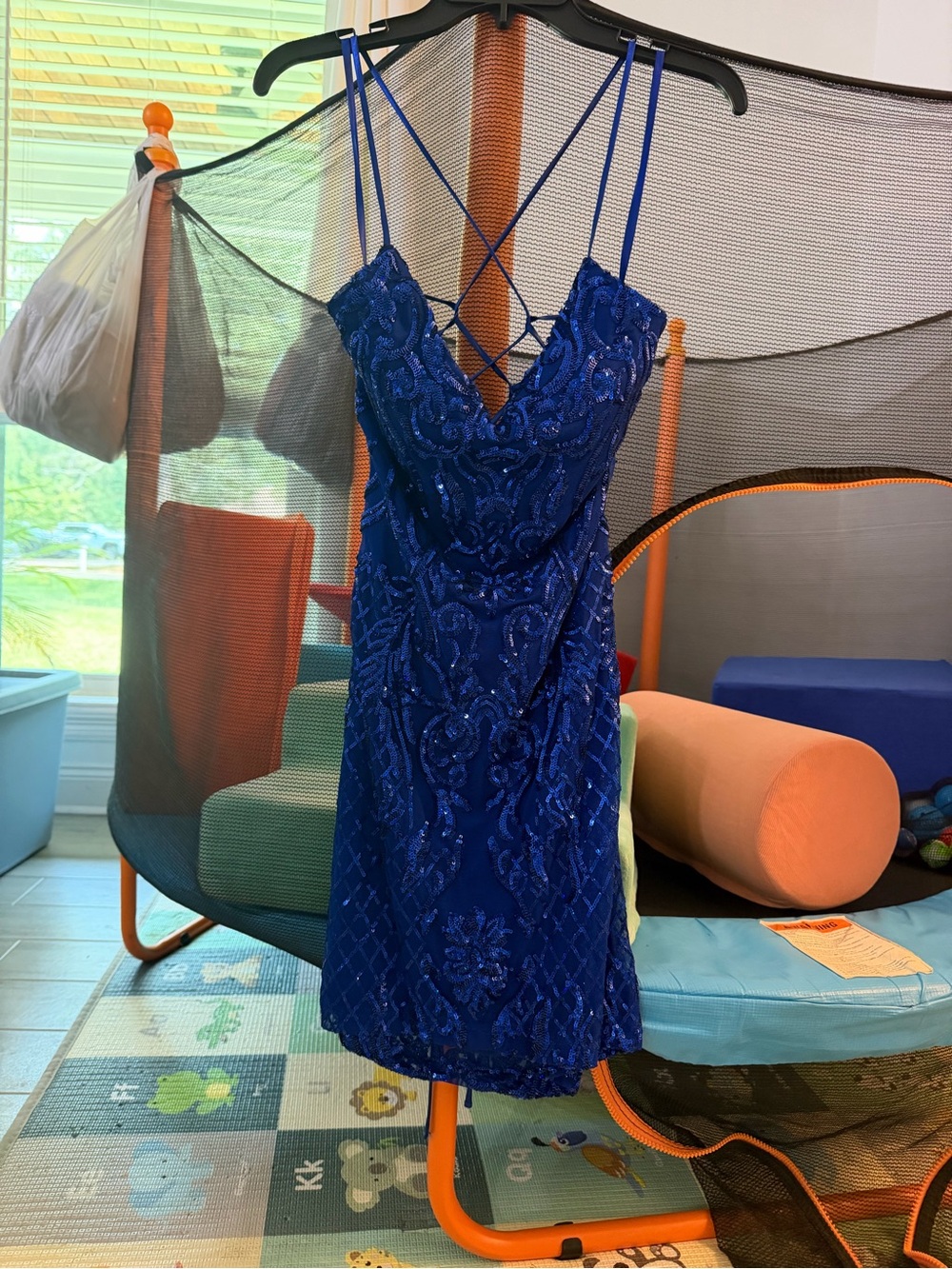 Blue Sequin Spaghetti Strap Dress - HOCO